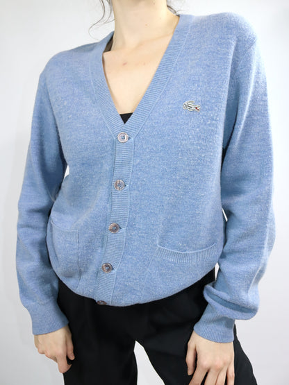Vintage 80s 90s LACOSTE Cardigan light blue wool