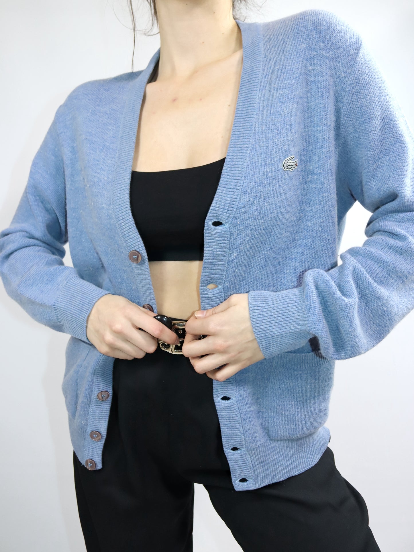Vintage 80s 90s LACOSTE Cardigan light blue wool