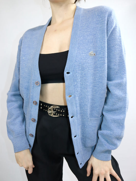 Vintage 80s 90s LACOSTE Cardigan light blue wool
