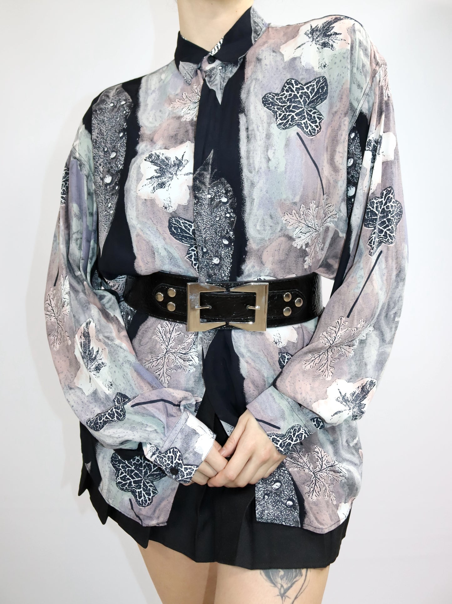 Vintage 80er 90er Hemd Bluse langarm crazy pattern L