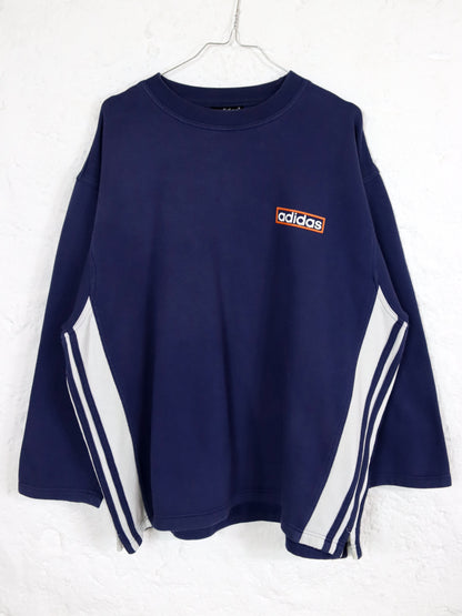 Vintage 80er 90er ADIDAS Sweatshirt Pullover dunkelblau orange D6 M