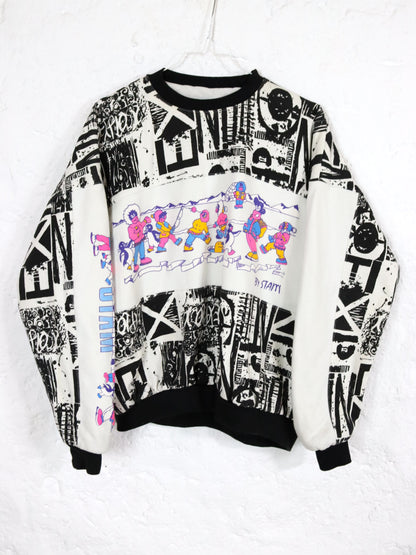 Vintage 80er 90er STAM Sweatshirt Pullover gefüttert crazy pattern bunt S