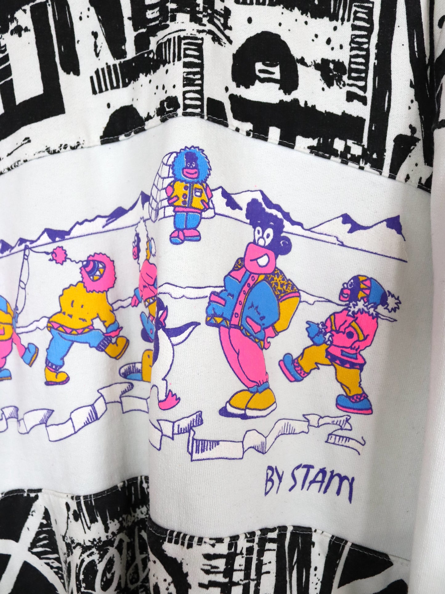 Vintage 80er 90er STAM Sweatshirt Pullover gefüttert crazy pattern bunt S