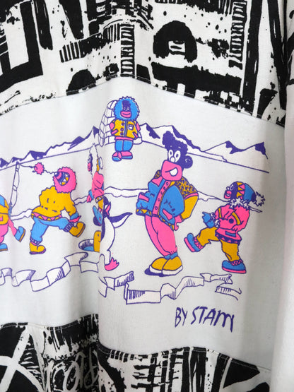 Vintage 80er 90er STAM Sweatshirt Pullover gefüttert crazy pattern bunt S