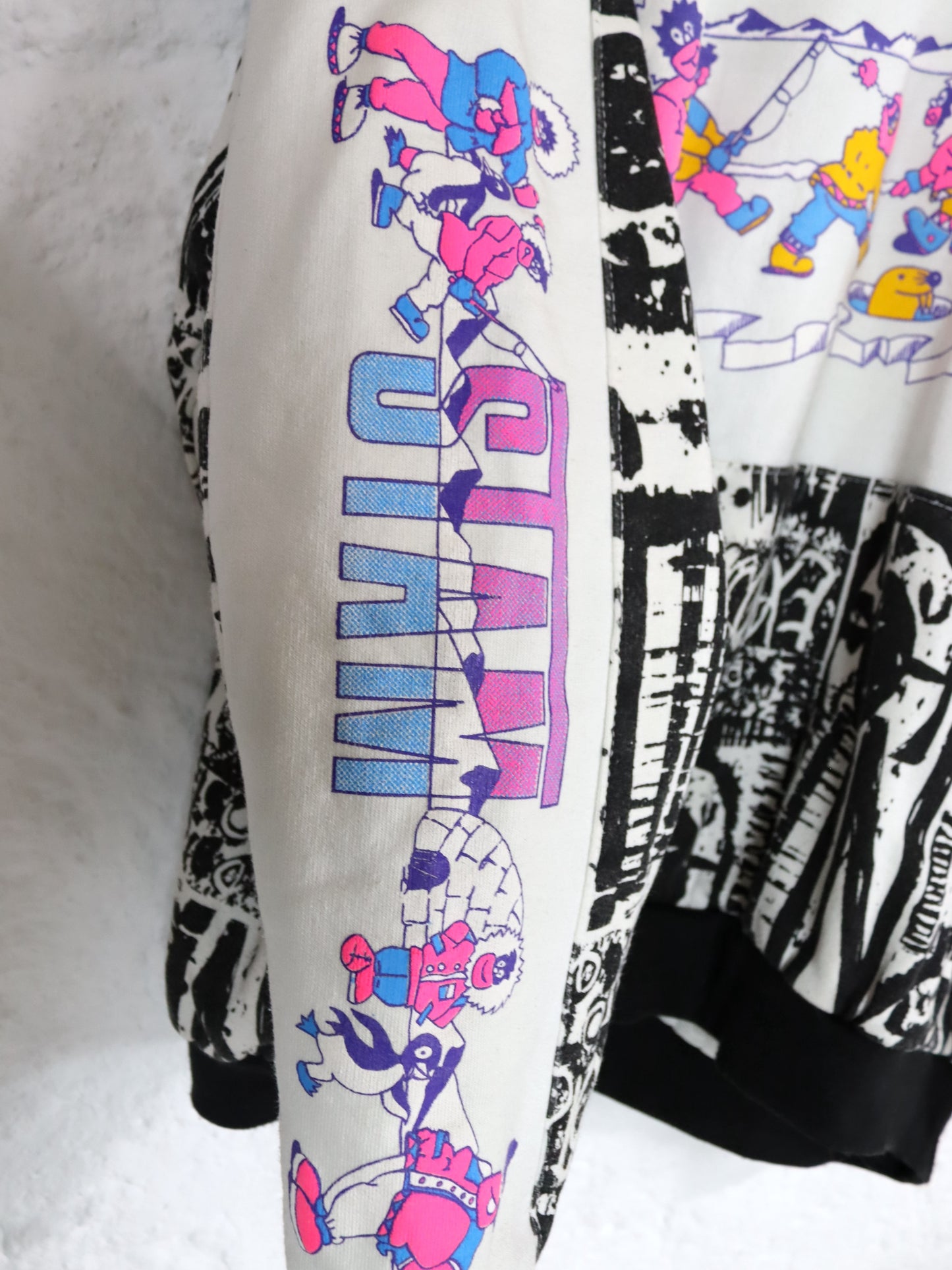Vintage 80er 90er STAM Sweatshirt Pullover gefüttert crazy pattern bunt S