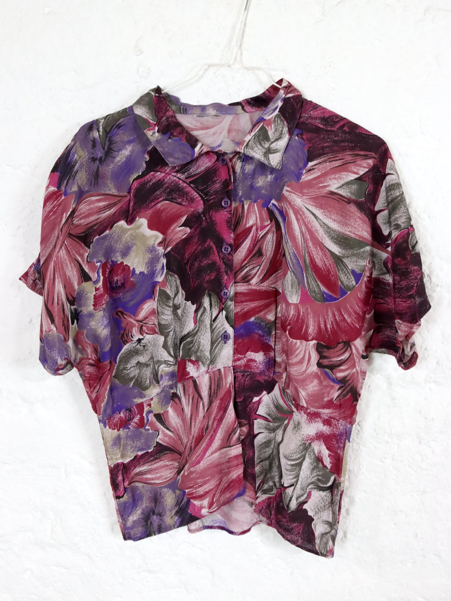 Vintage 80s 90s blouse short sleeve floral pattern crazy pattern fitted 38