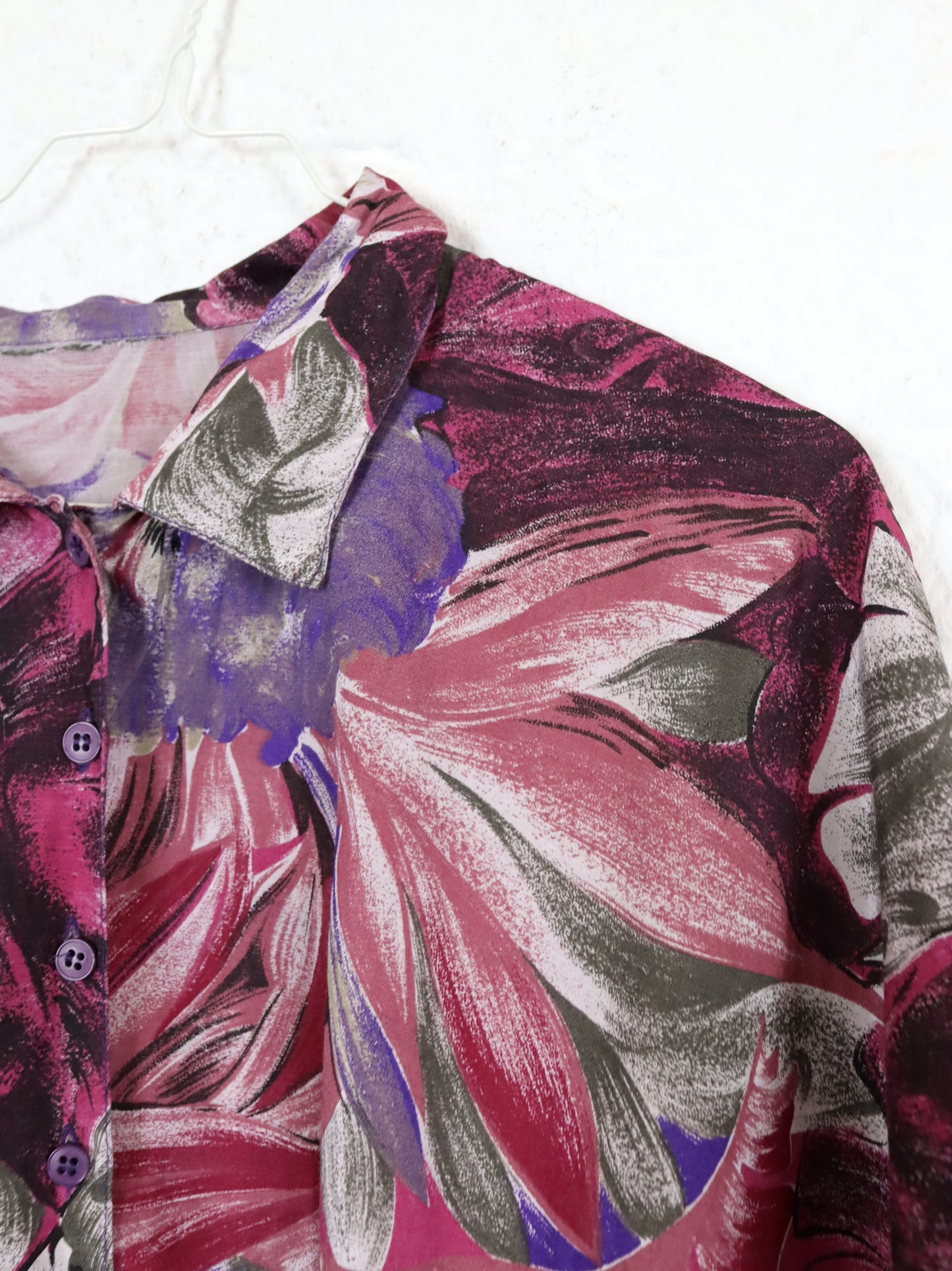 Vintage 80s 90s blouse short sleeve floral pattern crazy pattern fitted 38