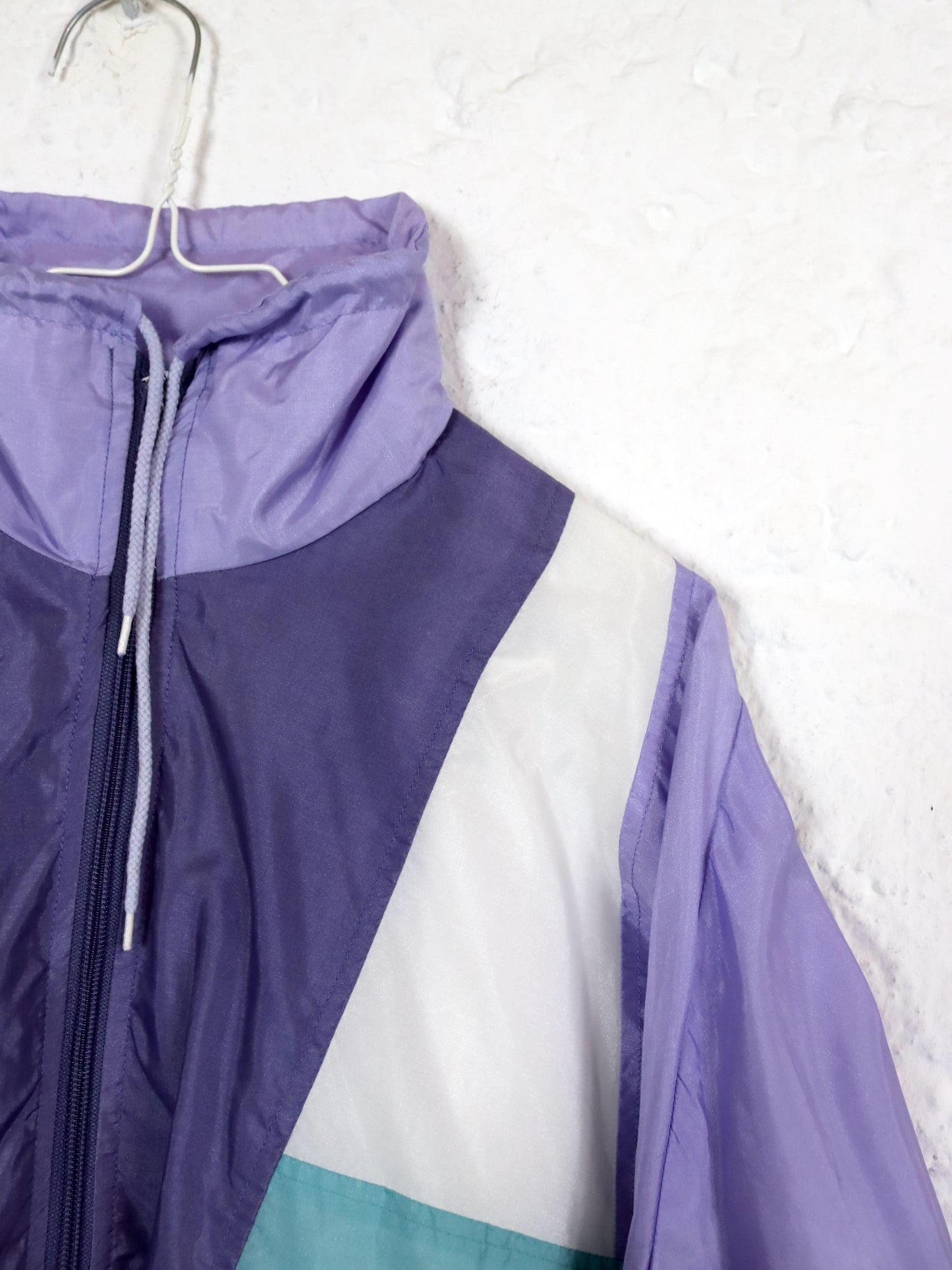 Vintage 80s 90s NEW LINE tracksuit jacket stand-up collar shiny white purple turquoise M