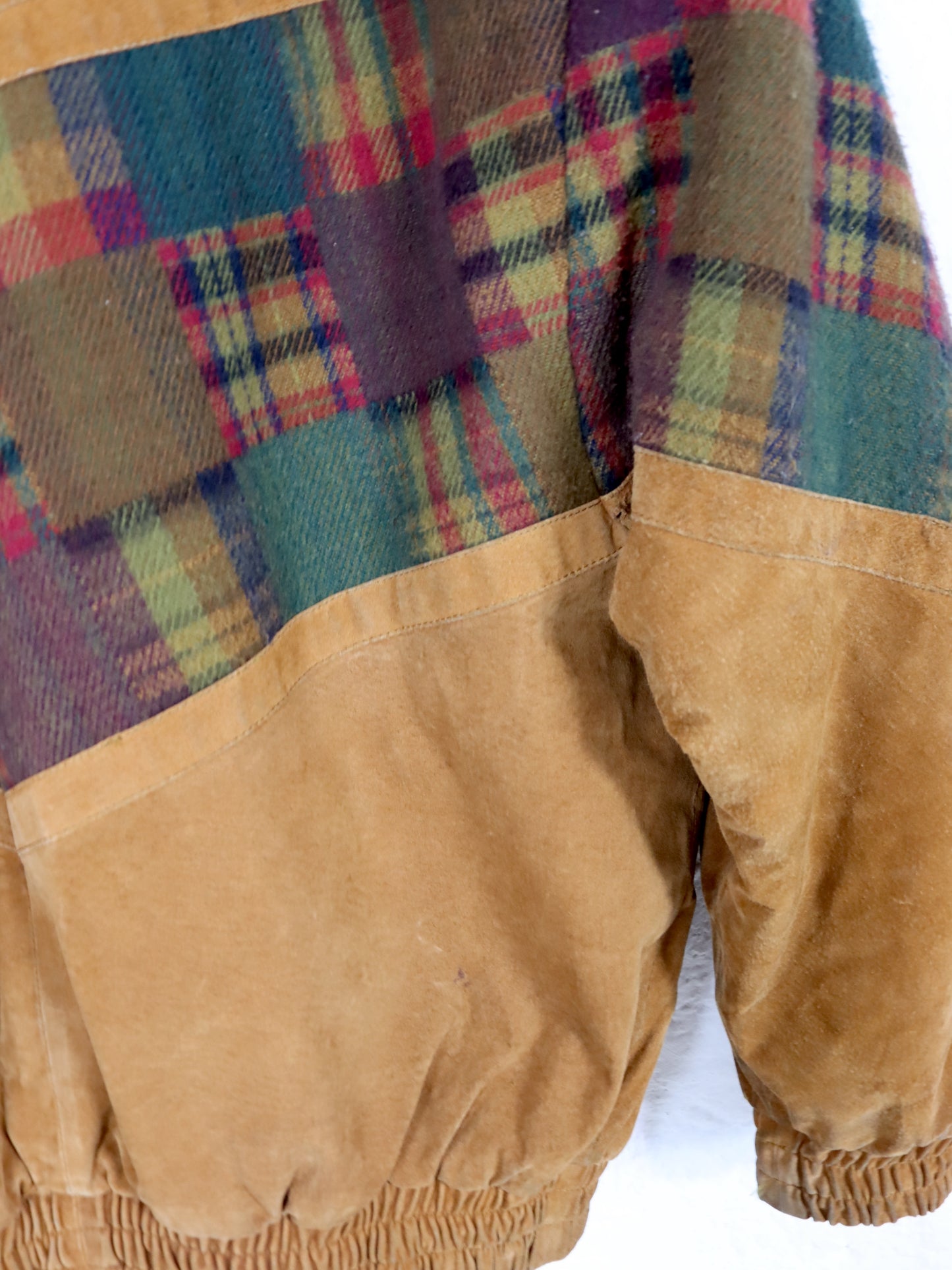 Vintage 80s 90s Navajo jacket lined suede checked wool brown shoulder pads 50 L