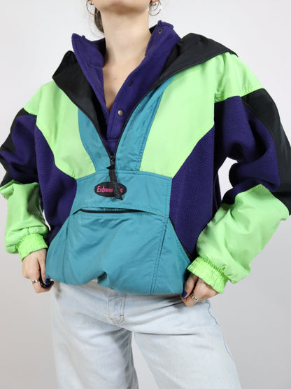 Vintage 80er 90er EXTREME PLUS Fleecepullover Skipullover Stehkragen bunt L