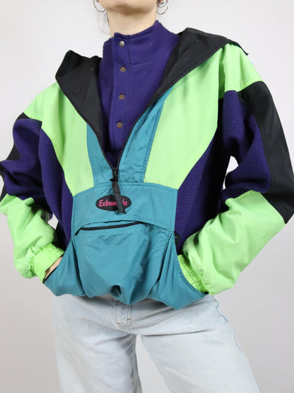 Vintage 80er 90er EXTREME PLUS Fleecepullover Skipullover Stehkragen bunt L