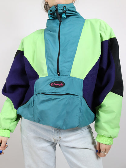 Vintage 80er 90er EXTREME PLUS Fleecepullover Skipullover Stehkragen bunt L