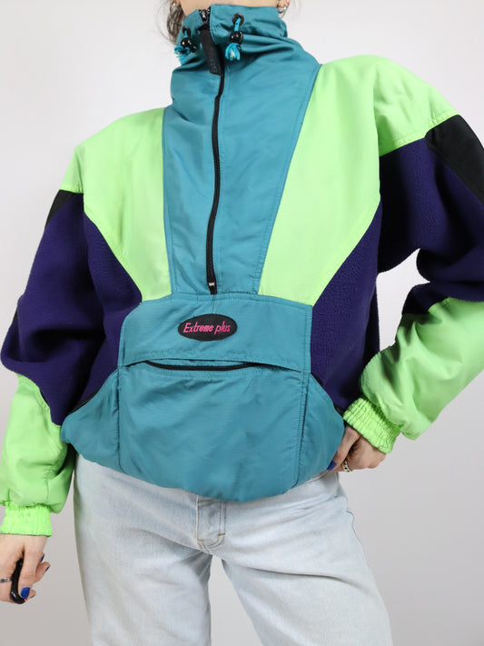 Vintage 80er 90er EXTREME PLUS Fleecepullover Skipullover Stehkragen bunt L