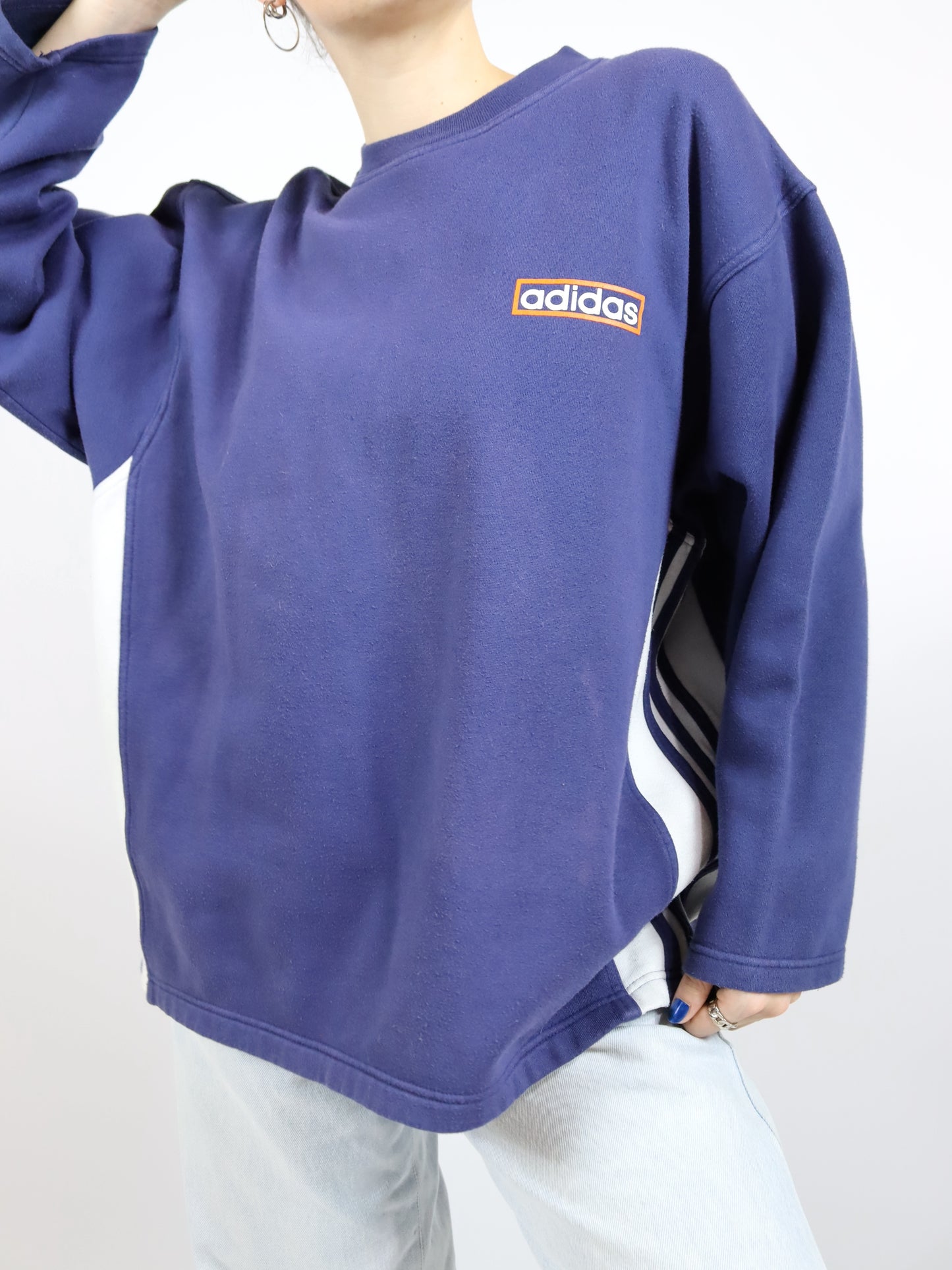 Vintage 80er 90er ADIDAS Sweatshirt Pullover dunkelblau orange D6 M