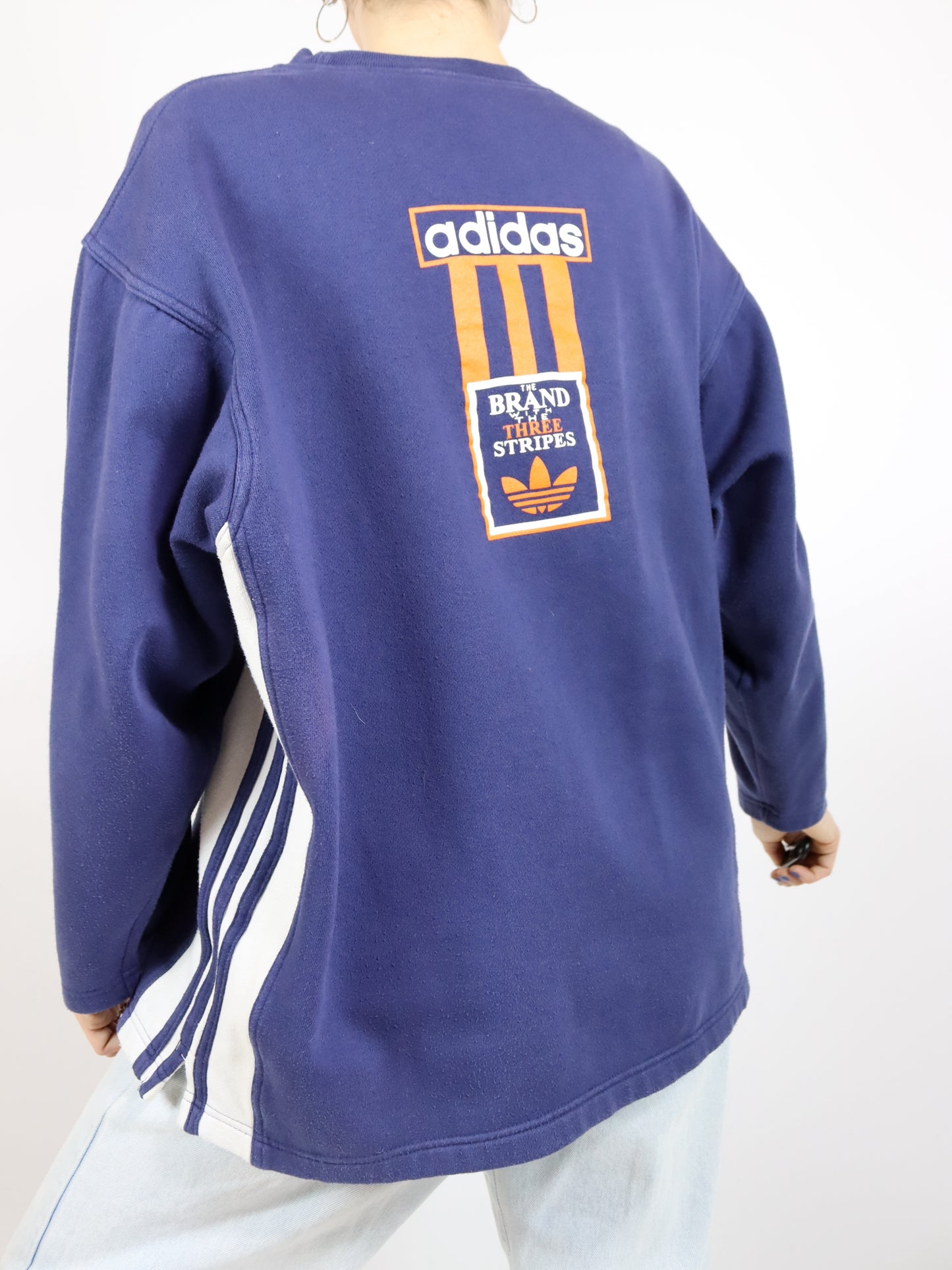 Vintage 80er 90er ADIDAS Sweatshirt Pullover dunkelblau orange D6 M