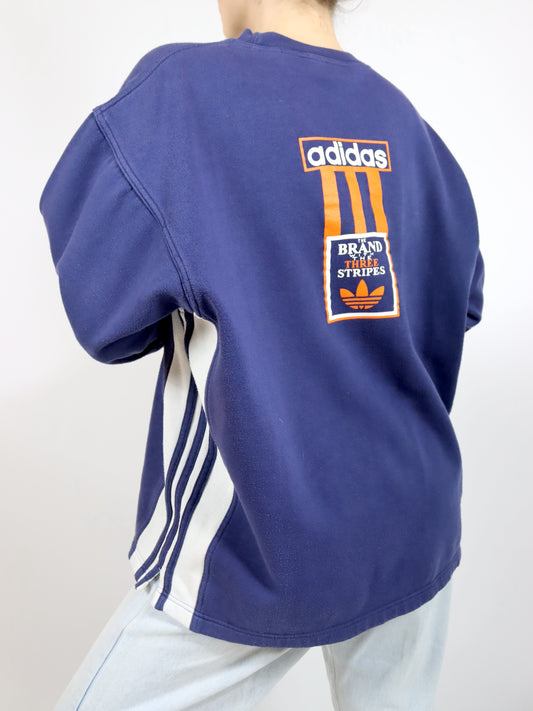 Vintage 80er 90er ADIDAS Sweatshirt Pullover dunkelblau orange D6 M