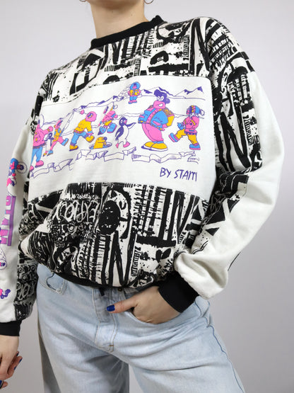 Vintage 80er 90er STAM Sweatshirt Pullover gefüttert crazy pattern bunt S