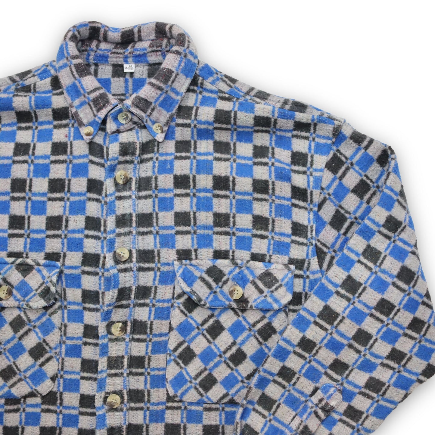 Vintage flannel shirt checked gray black blue M