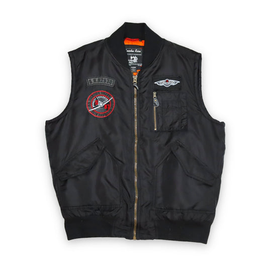 Vintage Vest Lined Biker Vest Black Patches Smoke Rise XL