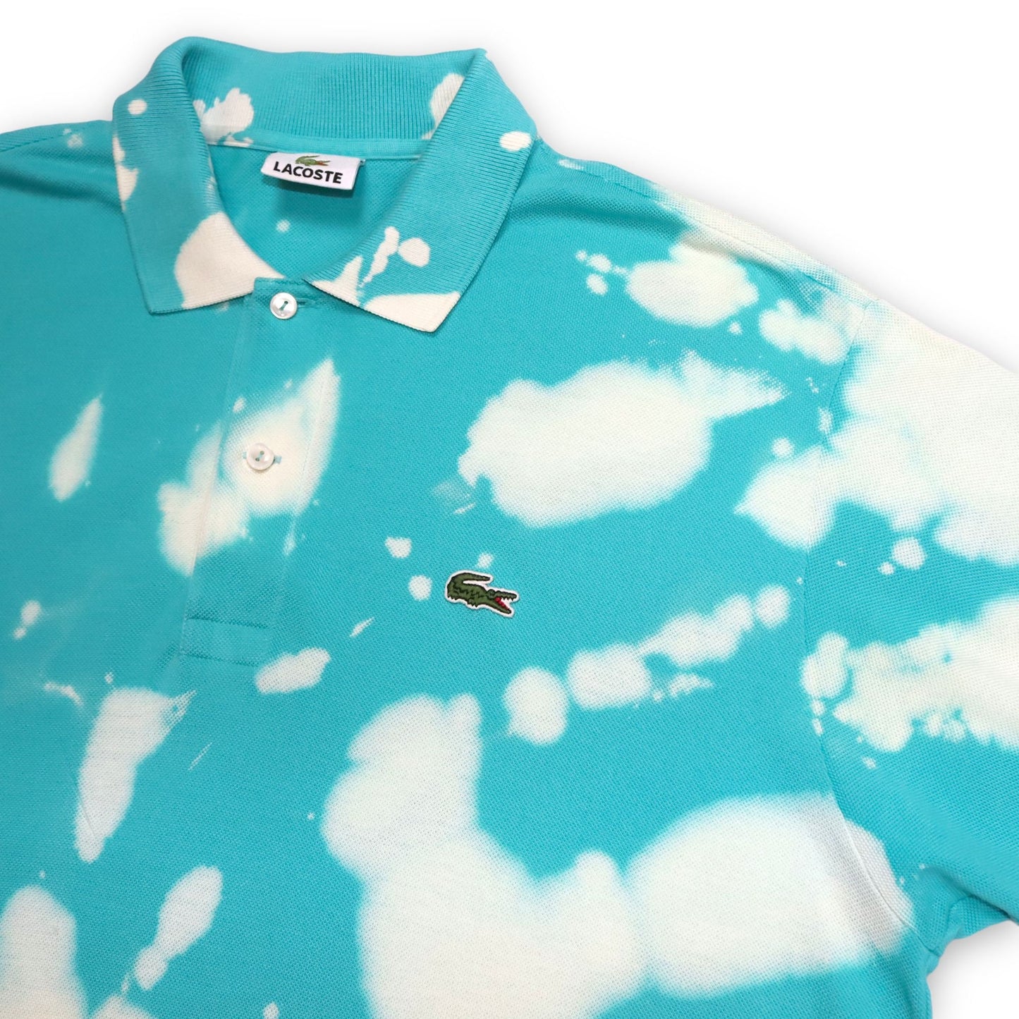 Vintage Poloshirt selfmade Batik upcycled kurzarm türkis Lacoste L