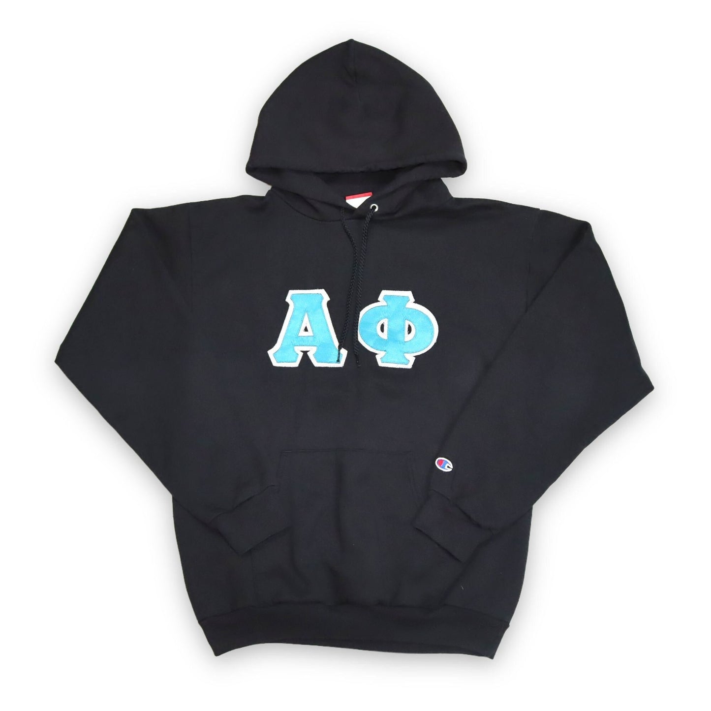 Vintage Hoodie Pullover Aufdruck College türkis schwarz