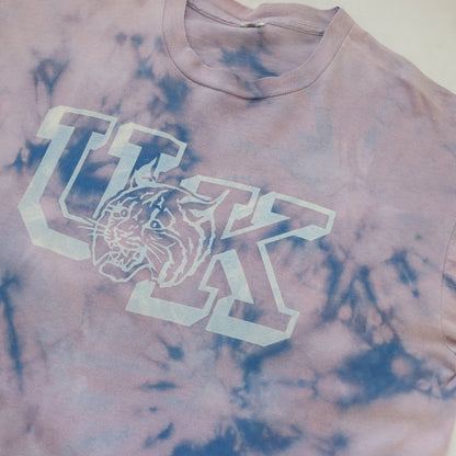 Vintage T-Shirt kurzarm upcycled selfmade blau rosa UK XL