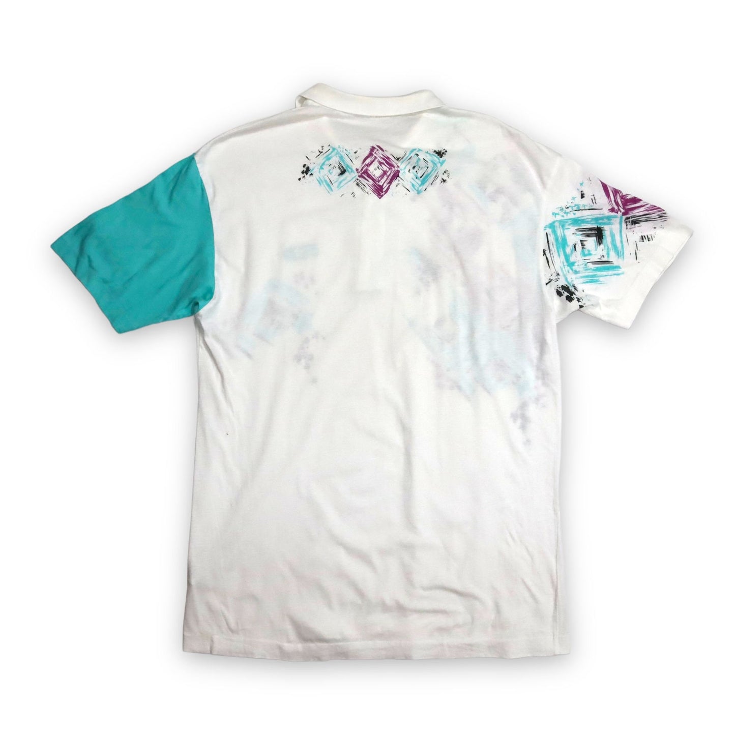 Vintage polo shirt T-shirt collar short-sleeved crazy pattern purple turquoise white FILA M