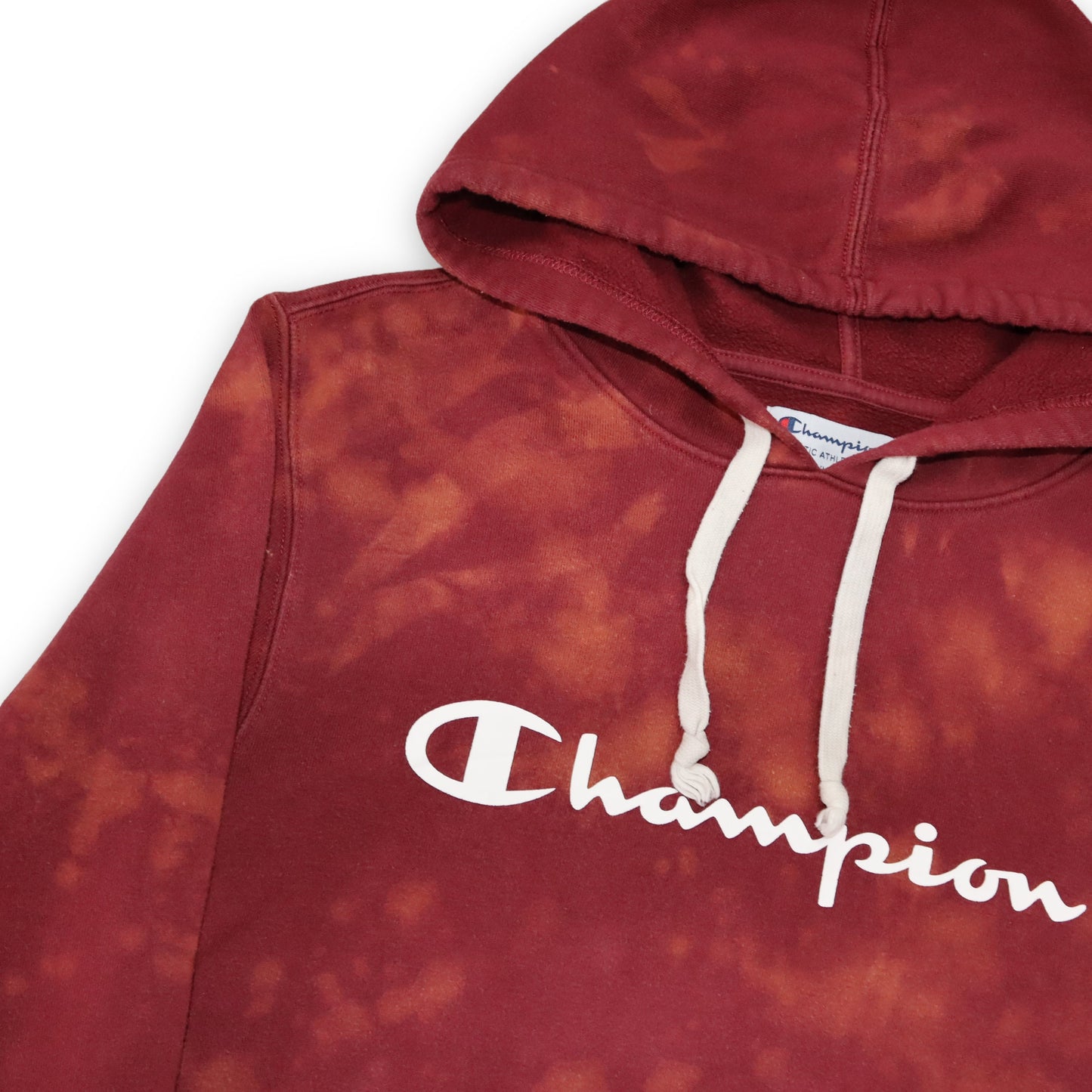 CHAMPION Pullover Hoodie up cycled selfmade Batik weinrot M