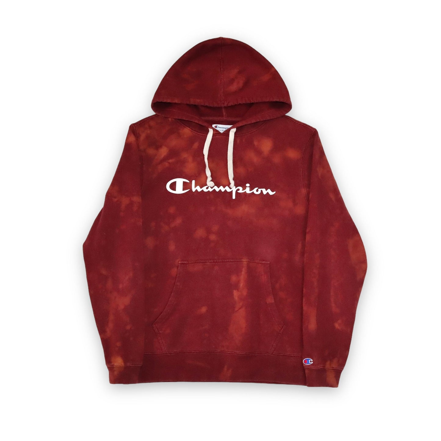 CHAMPION Pullover Hoodie up cycled selfmade Batik weinrot M