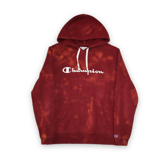 CHAMPION Pullover Hoodie up cycled selfmade Batik weinrot M
