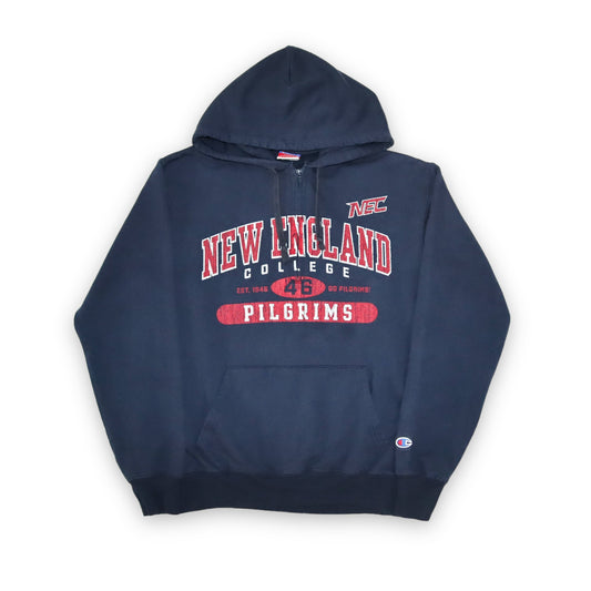 Vintage CHAMPION Hoodie Pullover Zipper New England College dunkelblau S