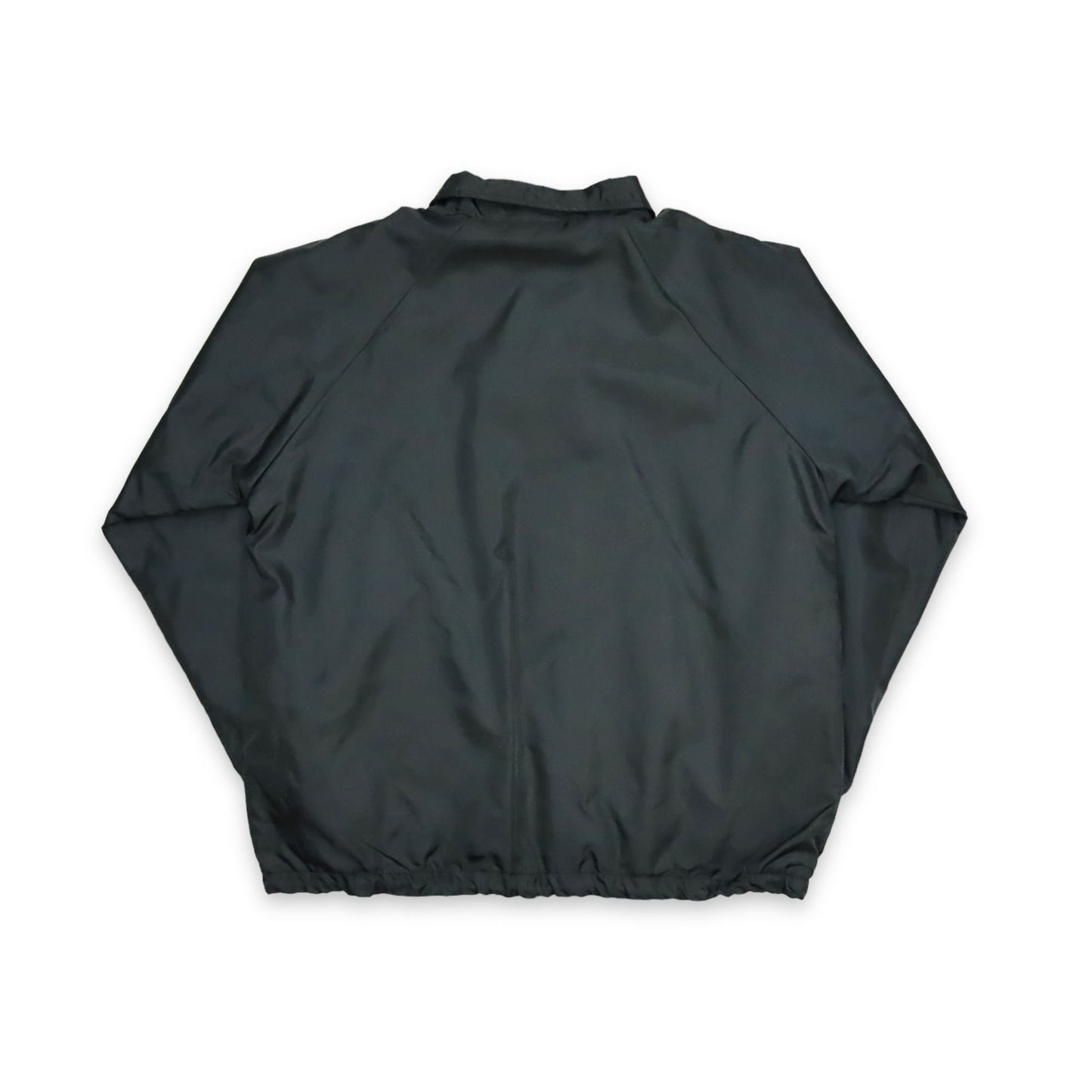 Vintage Y2K Windbreaker Jacke Knopfleiste schwarz Print Vorderseite L