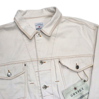 Vintage SOVIET denim jacket beige cream white Deadstock L