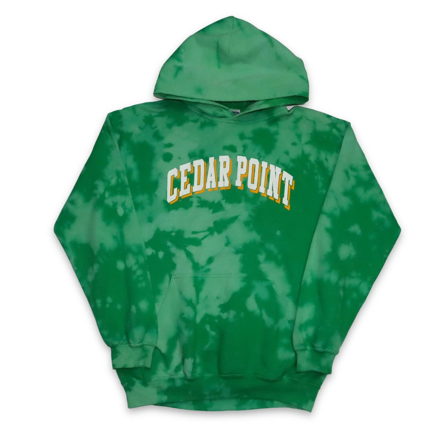 Vintage GILDAN Hoodie Pullover upcycled selfmade Batik Cedar Point grün gelb M