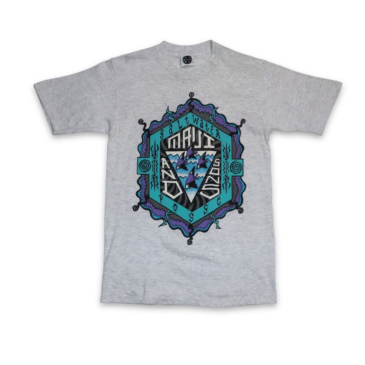 Vintage Maui T-Shirt gray print purple turquoise M