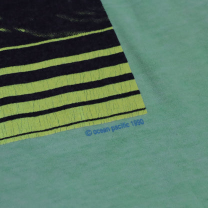 Vintage Rare Ocean Pacific T-Shirt neon green imprint 1990 L/XL