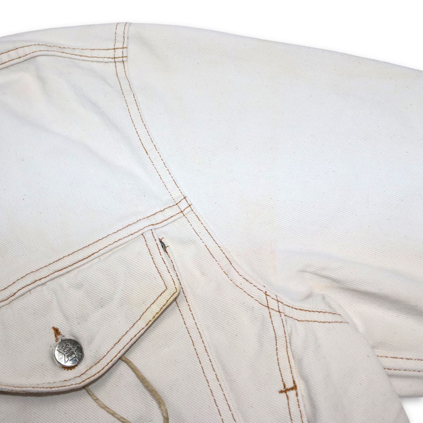 Vintage SOVIET denim jacket beige cream white Deadstock L