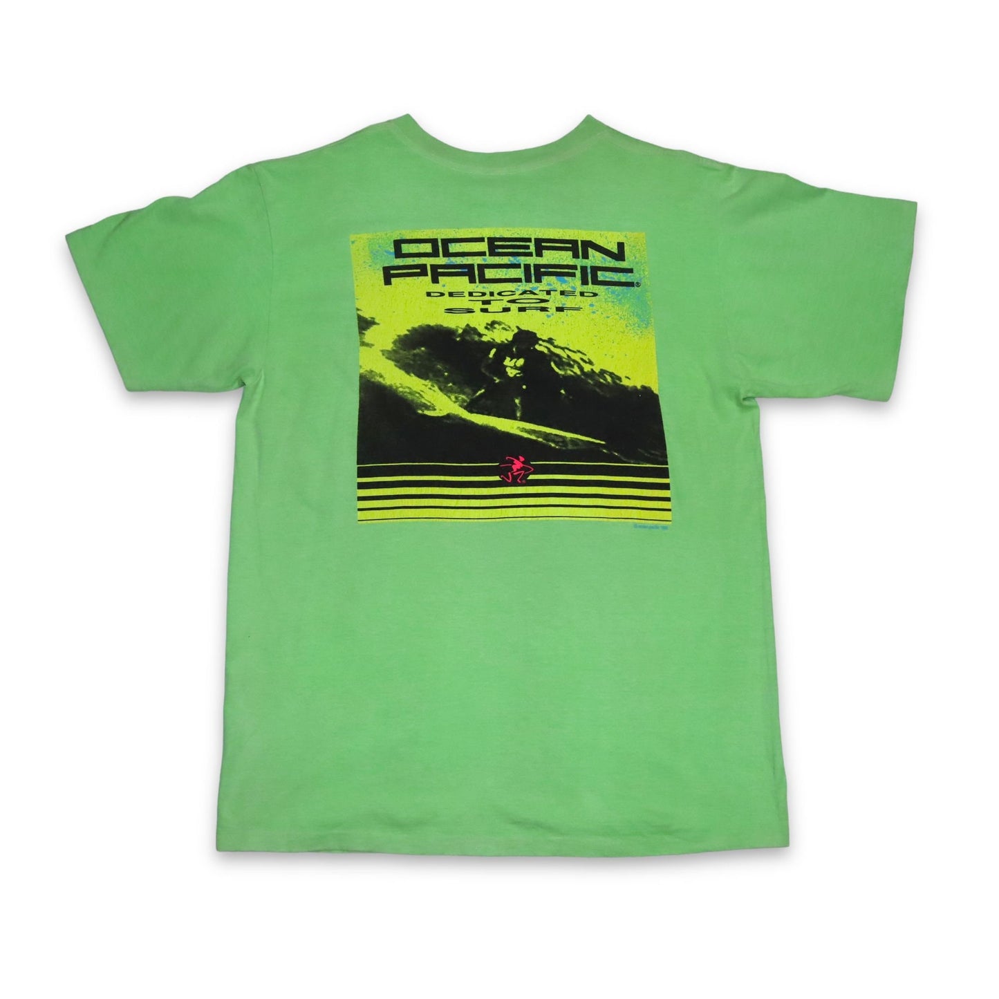 Vintage Rare Ocean Pacific T-Shirt neon green imprint 1990 L/XL