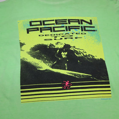 Vintage Rare Ocean Pacific T-Shirt neon green imprint 1990 L/XL