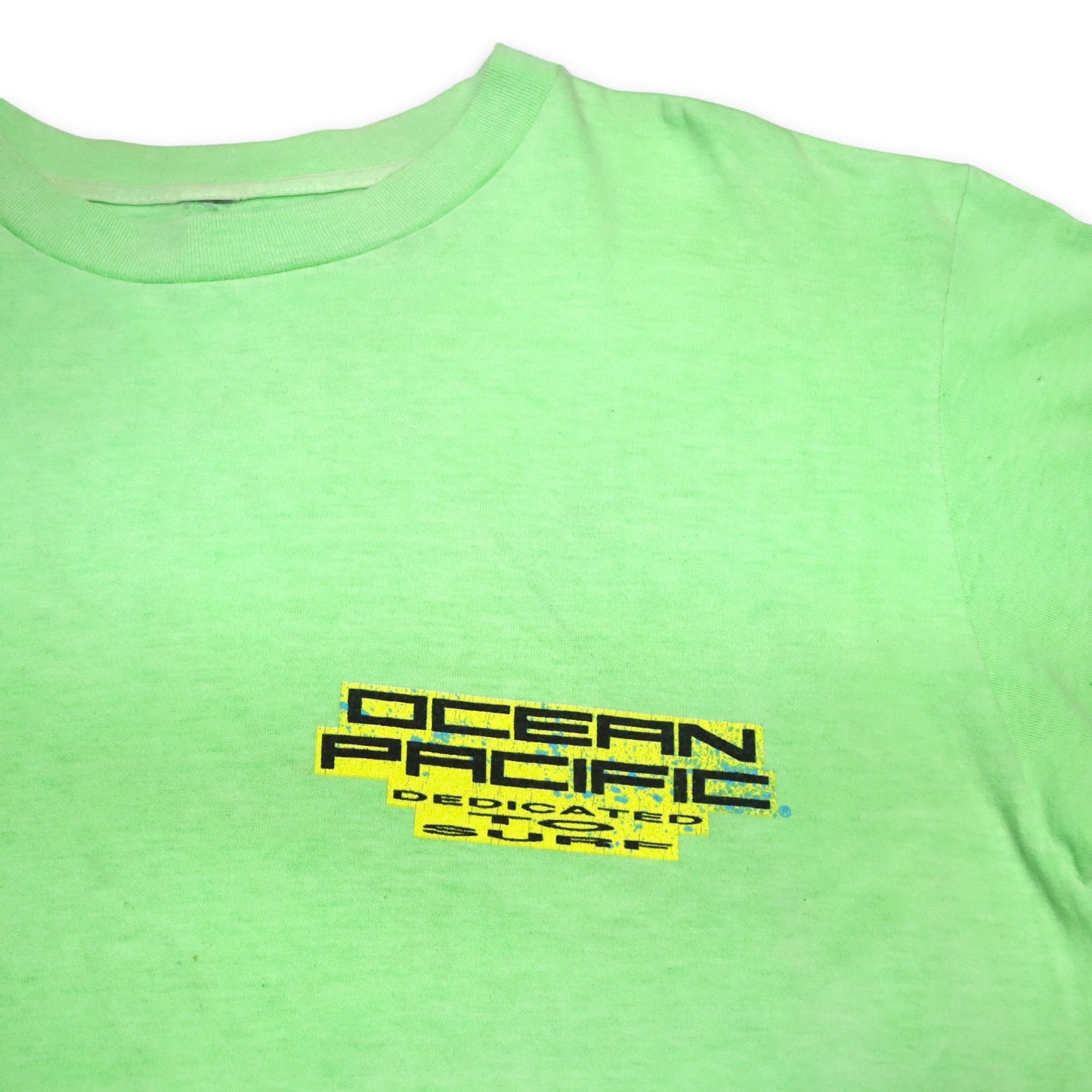 Vintage Rare Ocean Pacific T-Shirt neon green imprint 1990 L/XL