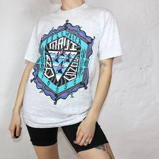 Vintage Maui T-Shirt gray print purple turquoise M
