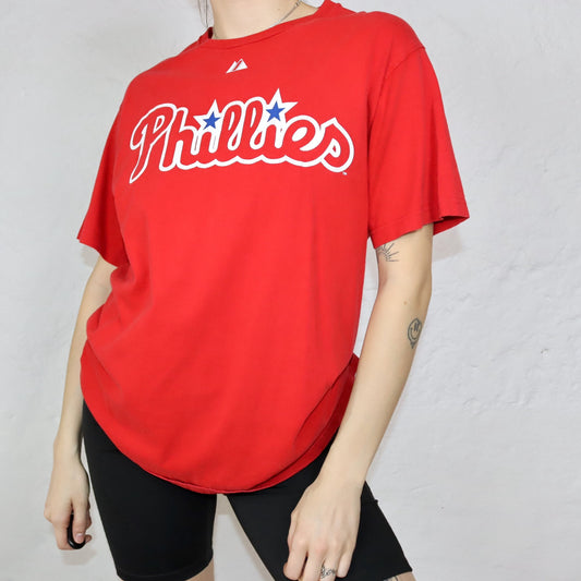 Vintage MAJESTIC t-shirt short-sleeved red Phillies Utley M