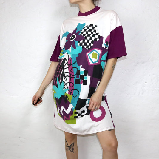 Vintage t-shirt dress crazy pattern BLUEBIRD by Schiesser M