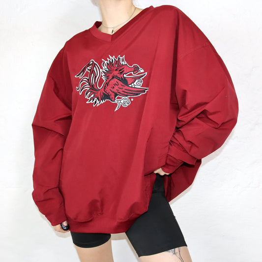Vintage Windbreaker Jacket V-Neck Dragon Red Black KNIGHTS APPAREL 2XL