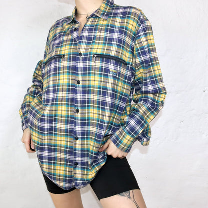 Vintage SPEED WEAR flannel shirt checked yellow purple XL