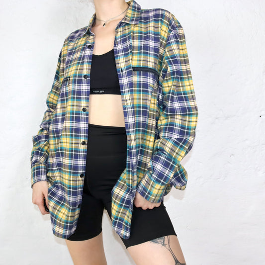 Vintage SPEED WEAR flannel shirt checked yellow purple XL
