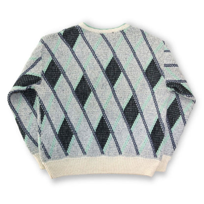 Vintage Pullover Alpaca Wolle gemustert türkis grau 50 M
