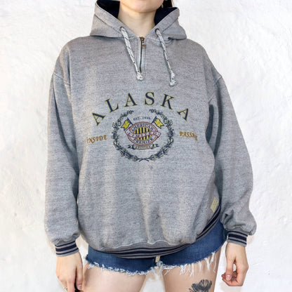Vintage Hoodie Pullover grau mit Taschen Alaska GEAR L