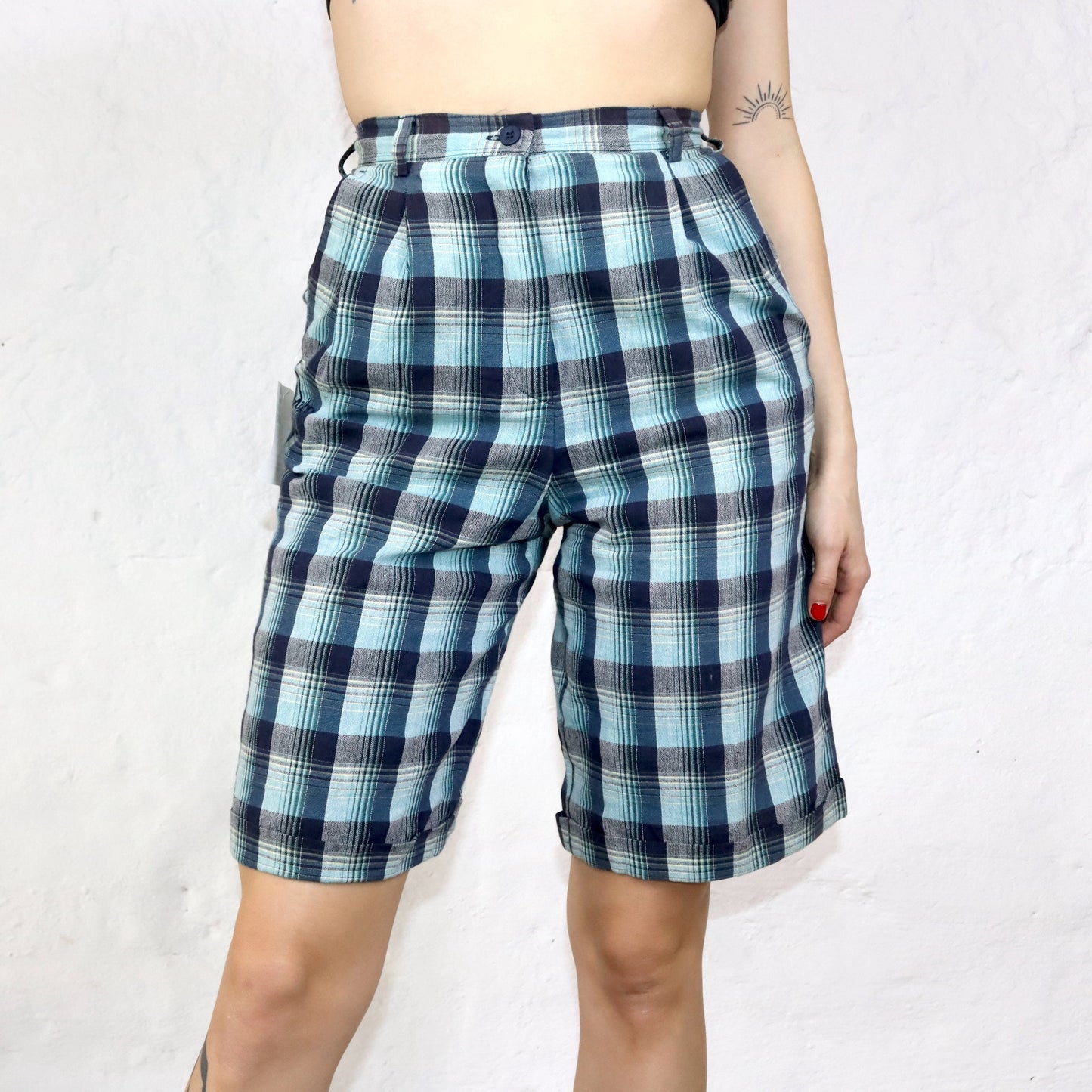 Vintage Bermuda shorts short trousers high waist checked Deadstock ELHO 36