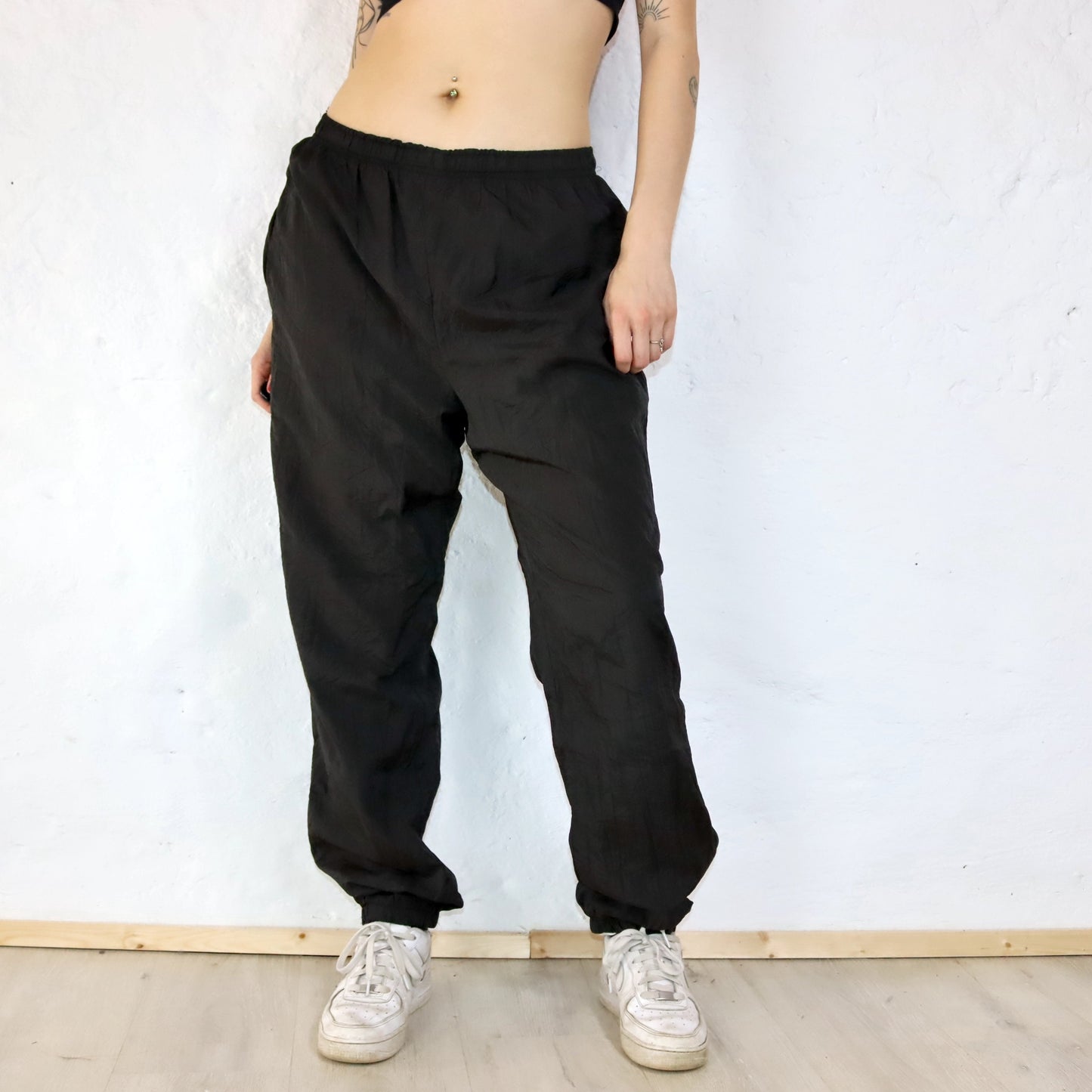 Vintage sweatpants training pants baggy gloss black XL